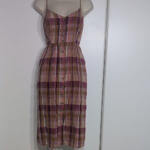 Volcom Checkered Midi Dress with Button Detail